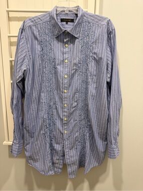 Light Blue Stripe Embroidered Button-Down Shirt